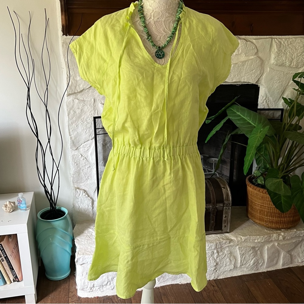 S’EDGE sundress lime green 100% French linen women’s size xl NWT